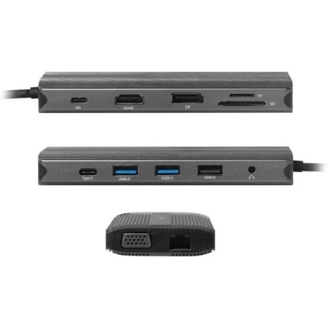 Dark USB 3.1 Gen1 Type C 12 in 1 Ethernet/USB-C & USB-C PD / 2xHDMI / VGA/TF SD Kart Okuyucu / 3xUSB 3.0 / Kulaklık Çoklayıcı - Teşhir