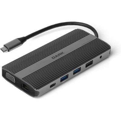 Dark USB 3.1 Gen1 Type C 12 in 1 Ethernet/USB-C & USB-C PD / 2xHDMI / VGA/TF SD Kart Okuyucu / 3xUSB 3.0 / Kulaklık Çoklayıcı - Teşhir