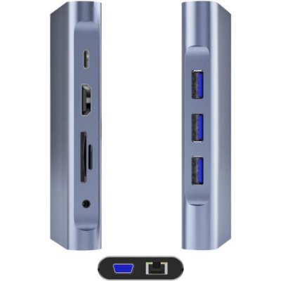 DM CHB055 Type-C to HDMI VGA RJ45 USB 3.0 AUX PD TF SD ÇEVİRİCİ - Teşhir
