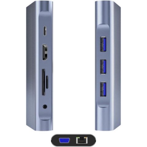 DM CHB055 Type-C to HDMI VGA RJ45 USB 3.0 AUX PD TF SD ÇEVİRİCİ - Teşhir