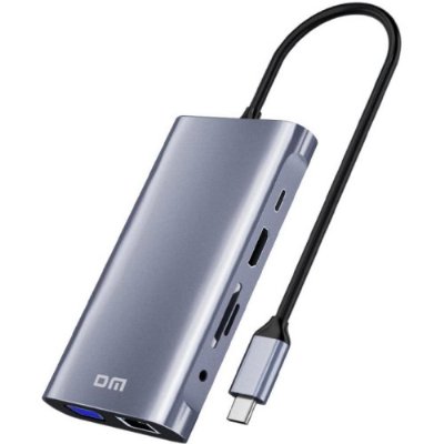 DM CHB055 Type-C to HDMI VGA RJ45 USB 3.0 AUX PD TF SD ÇEVİRİCİ - Teşhir