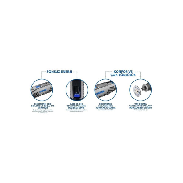 Dremel F0134250JK 4250-6 128 Aksesuarlı 175 W Gravür Taşlama El Motoru