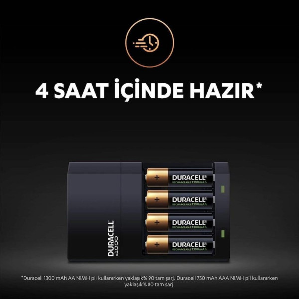 Duracell CEF 14 Pil Şarj Aleti 1300 mAh AA 2'li Şarj Edilebilir Pil