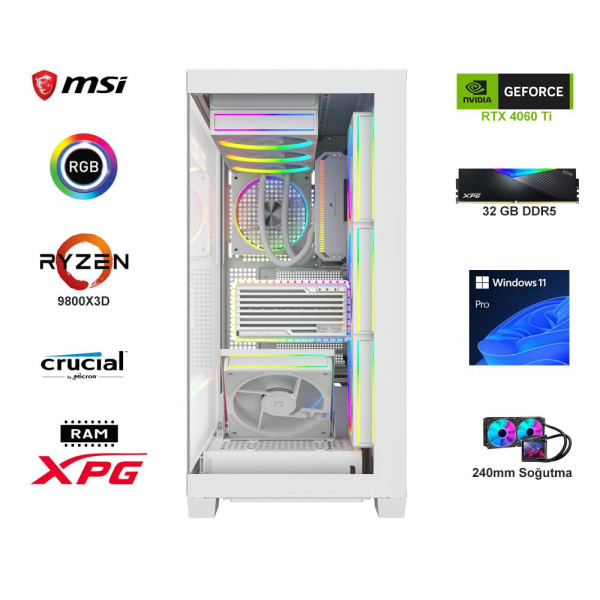 E.POWER RYZEN 7 9800X3D 32G DDR5 1TB M.2 RTX4060Ti B650 WIFI 750W 240M