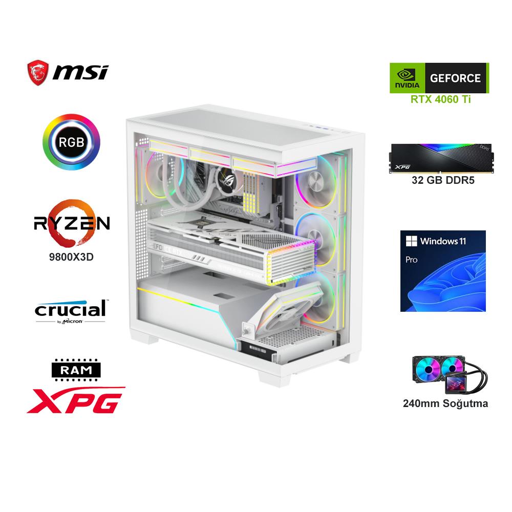 E.POWER RYZEN 7 9800X3D 32G DDR5 1TB M.2 RTX4060Ti B650 WIFI 750W 240M