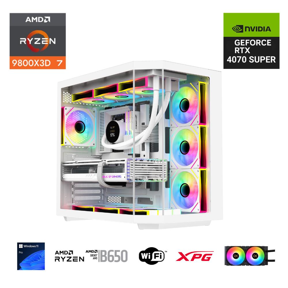 E.POWER  RYZEN 7 9800X3D 64GB DDR5 1TB M.2  RTX 4070 SUPER B650 WIFI 750W 240M