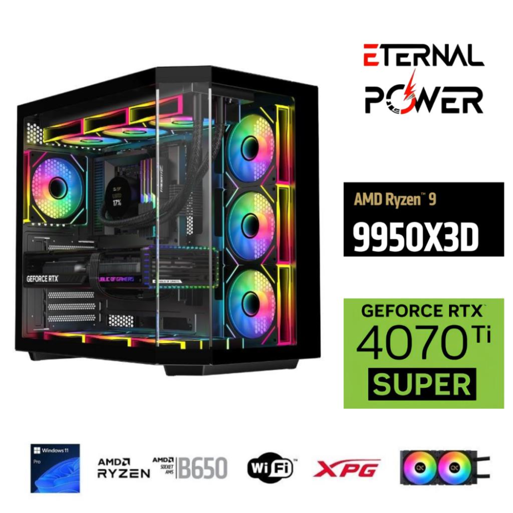 ETERNAL POWER  RYZEN 9 9950X3D 32GB DDR5 1TB M.2  RTX 4070Tİ SUPER B650 WIFI 750W 240M