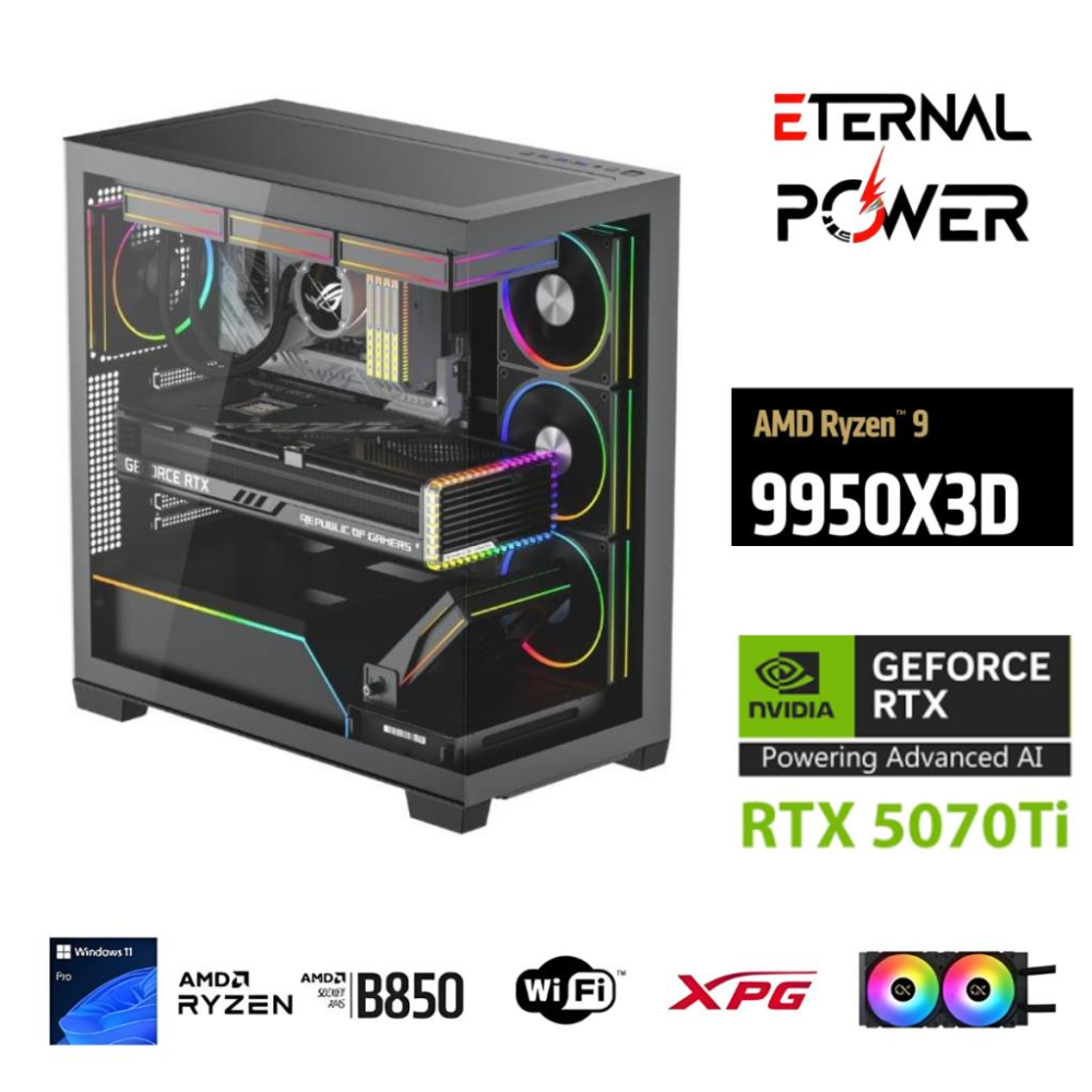 ETERNAL POWER  RYZEN 9 9950X3D 32GB DDR5 1TB M.2  RTX 5070Tİ B860 WIFI 750W 240M