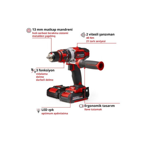 Einhell TE-CD 18/48 Li-i Çift Akülü 2 Ah Darbeli Matkap