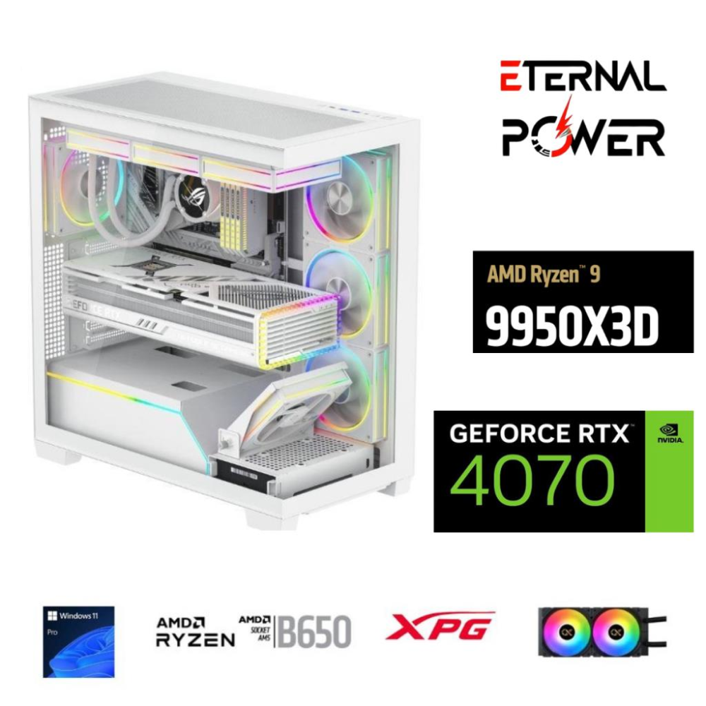 ETERNAL POWER RYZEN 9 9950X3D 32GB DDR5 1TB M.2 RTX 4070 B650 750W 240M