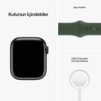 Apple Watch Series 7 GPS + Cellular 41mm Yeşil Alüminyum Kasa ve Spor Kordon Akıllı Saat Garantisiz