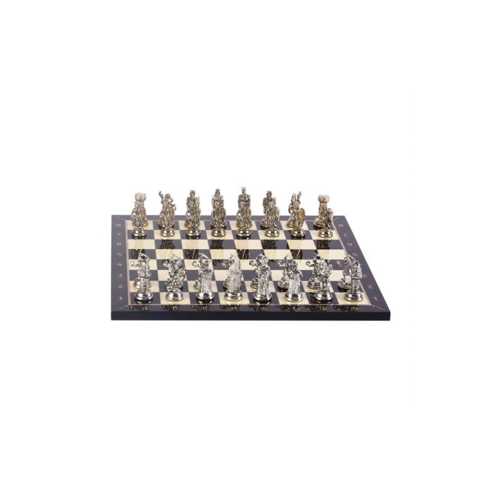 GiftHome Orta Boy Metal Osmanlı Bizans Satranç Takımı Parlak ve Sedef Desenli MDF Ahşap Satranç Tahtası (37x37 cm.) Teşhir