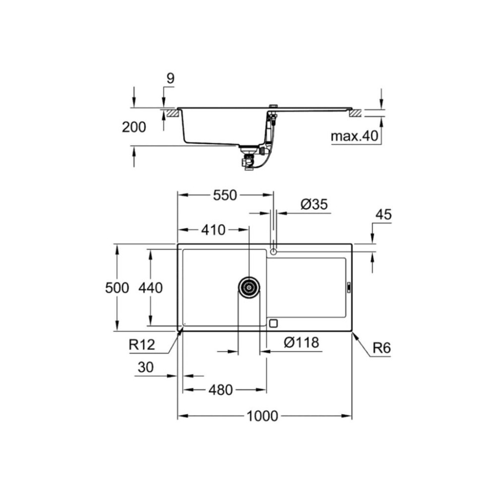 Grohe K500 31645AP0 60-C 100/50 Granit Kompozit Eviye