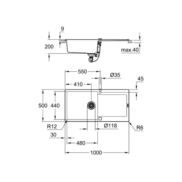 Grohe K500 31645AP0 60-C 100/50 Granit Kompozit Eviye