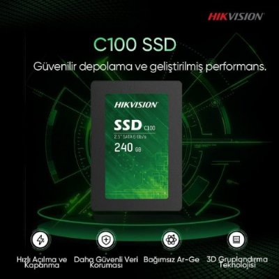 Hikvision SSD C100 2.5 inç Katı Hal Diski, 240 GB, Siyah