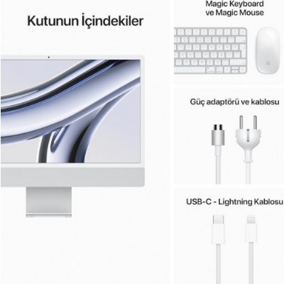 iMac Gümüş MQR93TU/A Apple M3 8 GB 256 GB SSD 24" 4.5K All in One PC