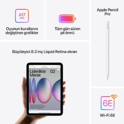 iPad Mini 7. Nesil Wi-Fi 256 GB 8.3" MXNA3TU/A Uzay Grisi Tablet