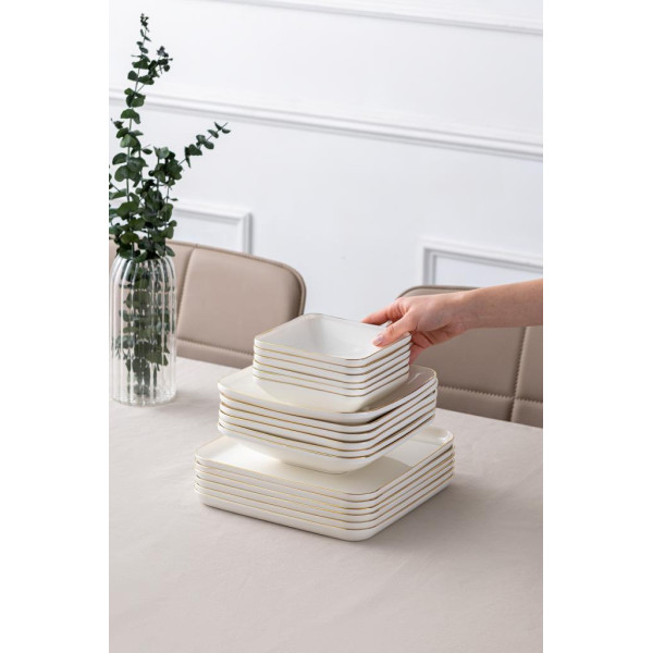 Emsan İstanbul Porselen Nadide 18 Parça Kare Yemek Takımı Gold Outlet