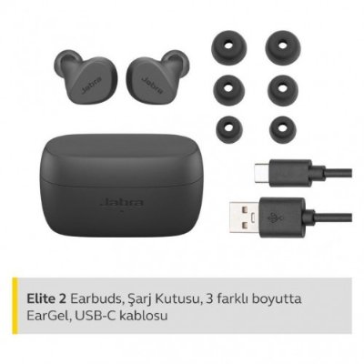Jabra Elite 2 TWS Kulak İçi Bluetooth Kulaklık Gri Outlet