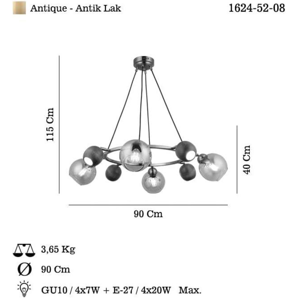 Lucea JAMO 4+4 ANTIK LAK AVİZE 4XGU10+4XE27 - OUTLET