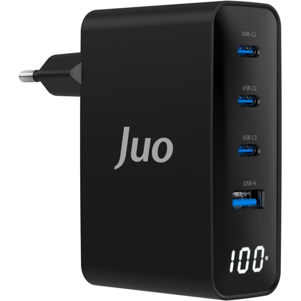 Juo 100W GaN Led Ekranlı 3 Type-C + USB-A Hızlı Şarj Cihazı iPhone & Macbook & Notebook Şarj Aleti Teşhir