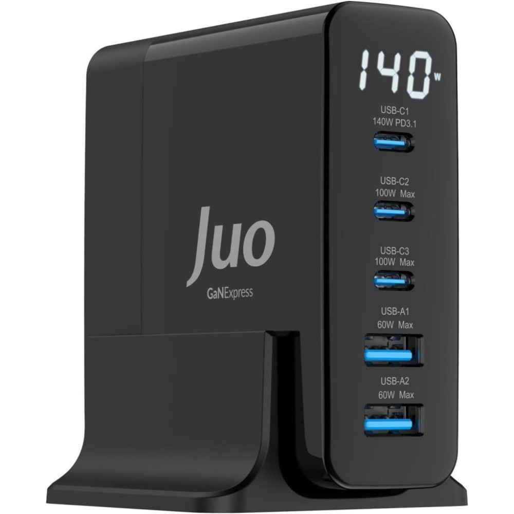 Juo 140W GaN PD 3.1 Masaüstü Hızlı Şarj Cihazı 3 Type-C + 2 USB-A iPhone & MacBook & Laptop Uyumlu Şarj Aleti Teşhir