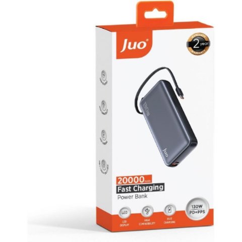 Juo 20000 mAh 130W LED Ekranlı Usb-A + Type-C Kablolu Powerbank Taşınabilir Hızlı Şarj Cihazı - Siyah Teşhir Juo 20000 mAh 130W LED Ekranlı Usb-A + Type-C Kablolu Powerbank Taşınabilir Hızlı Şarj Cihazı - Siyah Teşhir