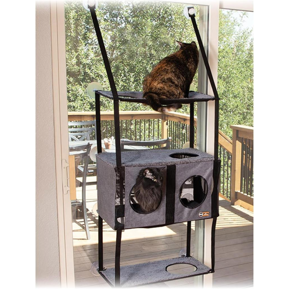 K&H PET PRODUCTS EZ Mount Penthouse Townhouse kedi mobilyası, pencere için 4 raflı Teşhir