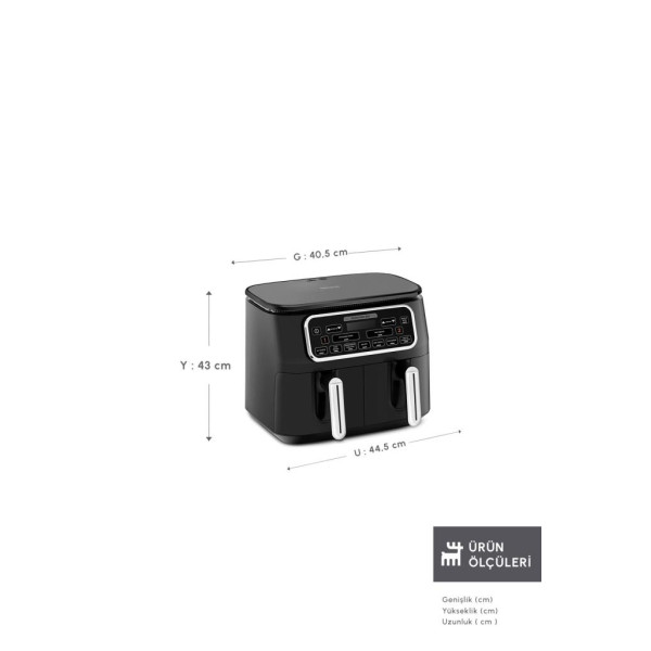 Karaca Air Pro Cook Duo Ev Yemeği XXXL 8 lt Black Chrome Yağsız Fritöz Teşhir