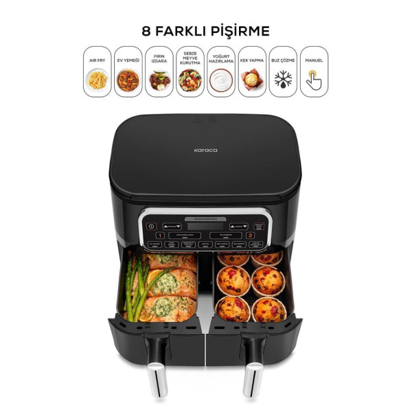 Karaca Air Pro Cook Duo Ev Yemeği XXXL 8 lt Black Chrome Yağsız Fritöz Teşhir