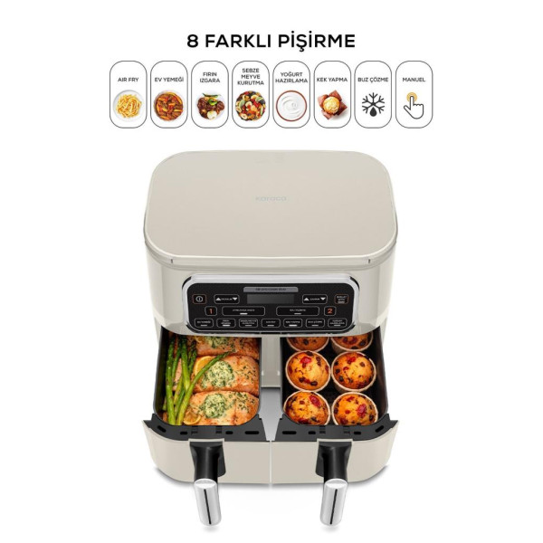 Karaca Air Pro Cook Duo Ev Yemeği XXXL 8 lt Starlight Yağsız Fritöz 