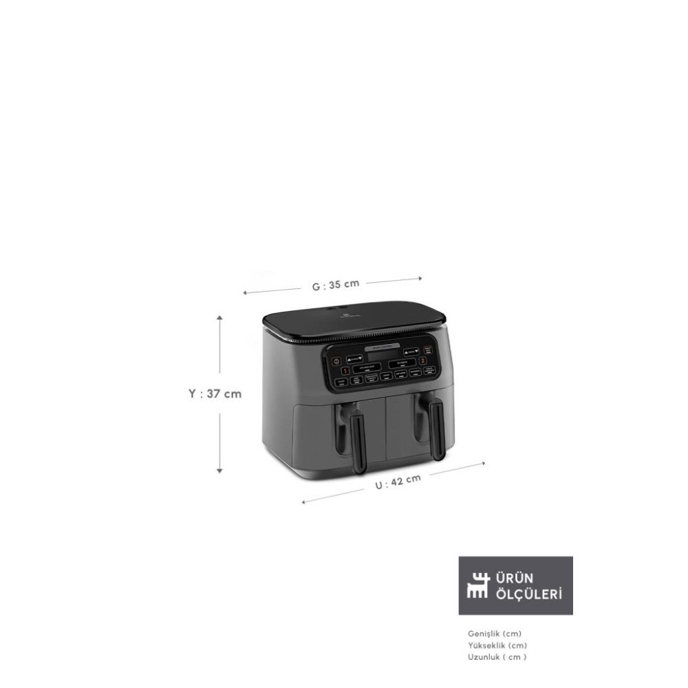 Karaca Air Pro Cook Duo Tandır XXXL 8 lt Space Gray Black Yağsız Fritöz