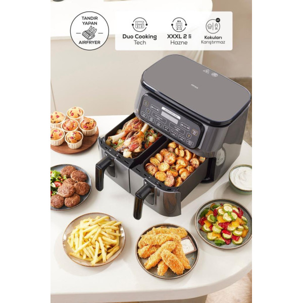 Karaca Air Pro Cook Duo Tandır XXXL 8 lt Black Silver Yağsız Fritöz Outlet