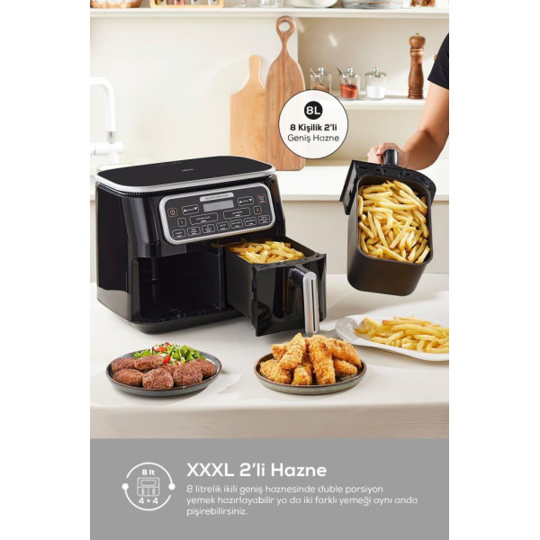Karaca Air Pro Cook Duo Tandır XXXL 8 lt Black Silver Yağsız Fritöz Outlet