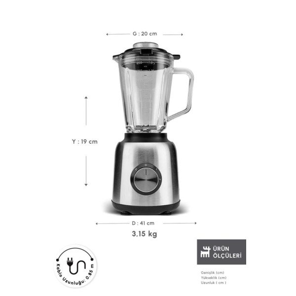 Karaca 1000 W Inox Cam Hazneli Smoothie Blender Teşhir