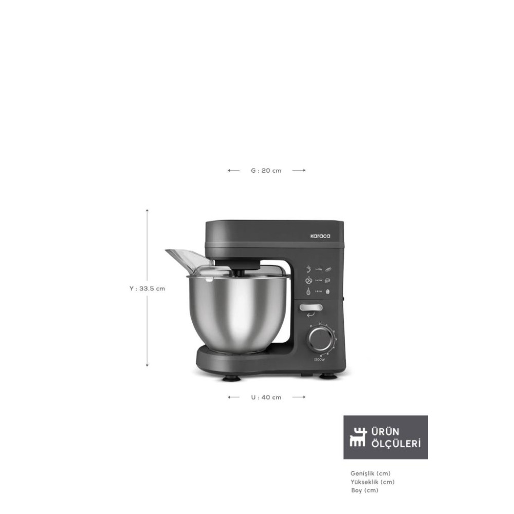Karaca Maestrochef Stella Space Gray 1500 W 5 lt Hamur Yoğurma Makinesi 