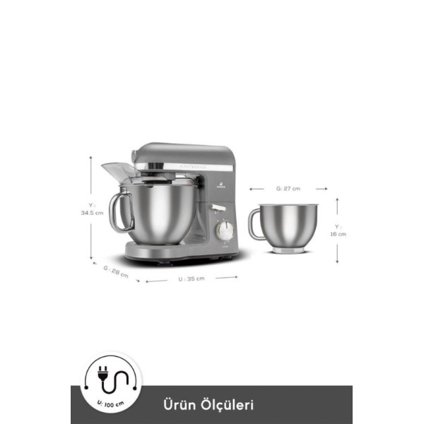 Karaca Mastermaid Chef Pro Çift Kollu 1750 W 5 lt Galaxy Grey Stand Mikser Outlet
