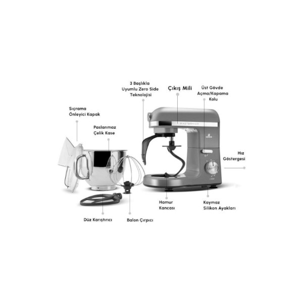Karaca Mastermaid Chef Pro Çift Kollu 1750 W 5 lt Galaxy Grey Stand Mikser Outlet
