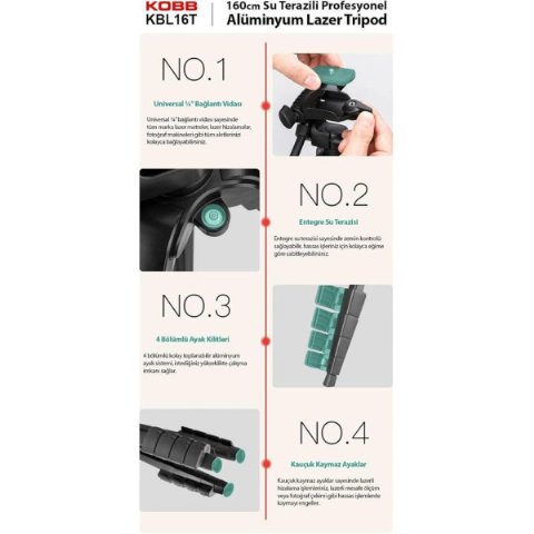 Kobb KBL16T 160 cm Su Terazili Profesyonel Alüminyum Lazer Tripod Outlet