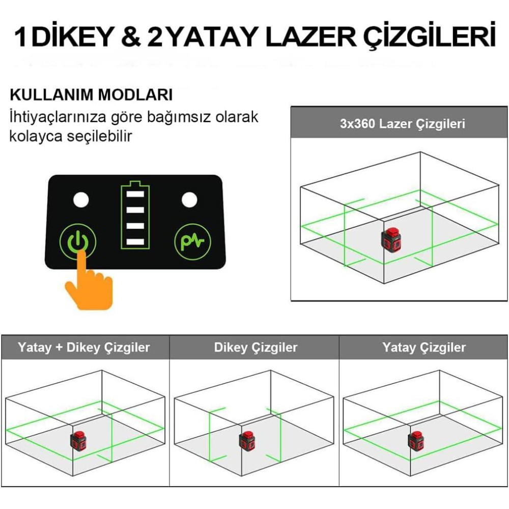 Kobb KBL33G 40 mt Şarjlı Otomatik Hizalamalı Yeşil Çapraz Çizgi Lazeri Outlet