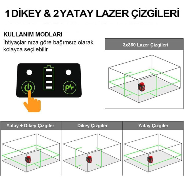 Kobb KBL33G 40 mt Şarjlı Otomatik Hizalamalı Yeşil Çapraz Çizgi Lazeri Outlet