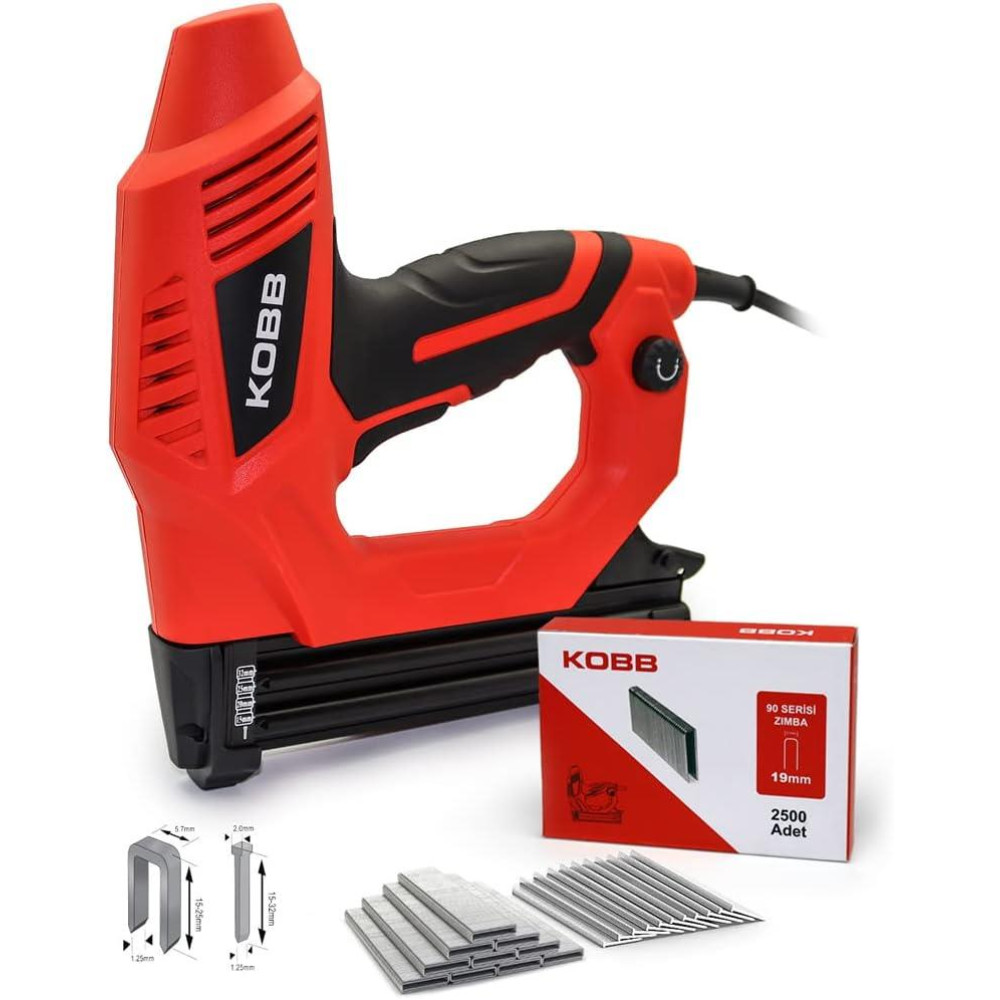 Kobb KBZ90 15-25 mm Zımba ve 15-32 mm Çivi Çakma Makinesi + 3000 Adet Yedek Zımba ve Çivi Teşhir