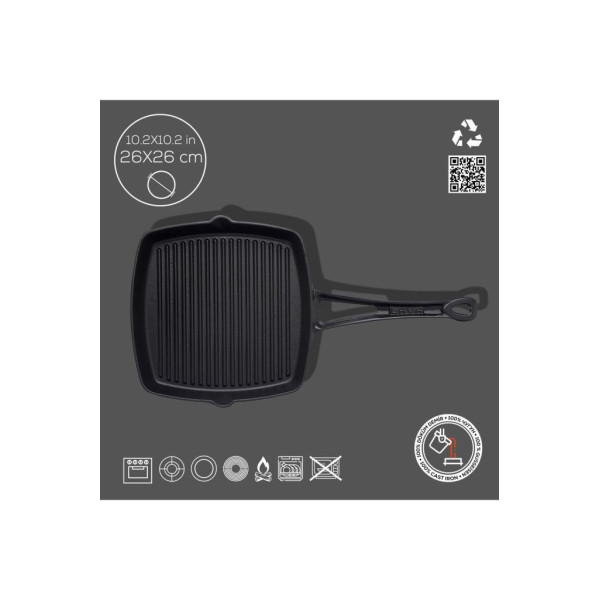 Lava Metal Saplı 26x26 cm Döküm Izgara Siyah Tava