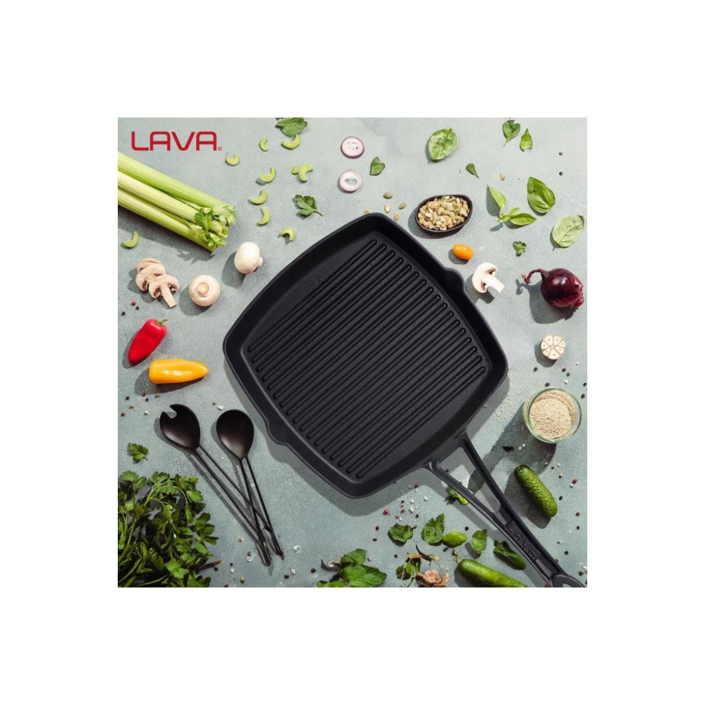 Lava Metal Saplı 26x26 cm Döküm Izgara Siyah Tava