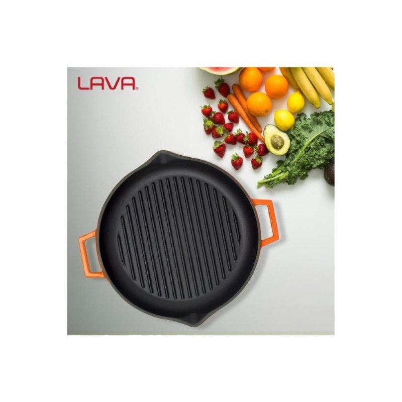 Lava Yekpare Çift Kulplu Turuncu Yuvarlak Döküm Izgara Tava 30 cm
