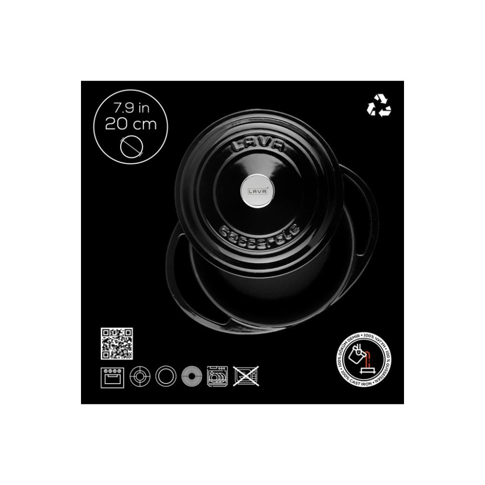 Lava Heritage Yuvarlak Siyah 20 cm Döküm Tencere
