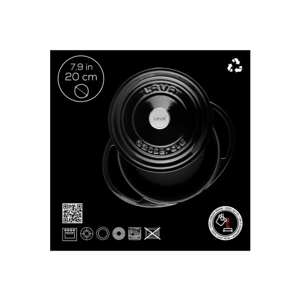 Lava Heritage Yuvarlak Siyah 20 cm Döküm Tencere