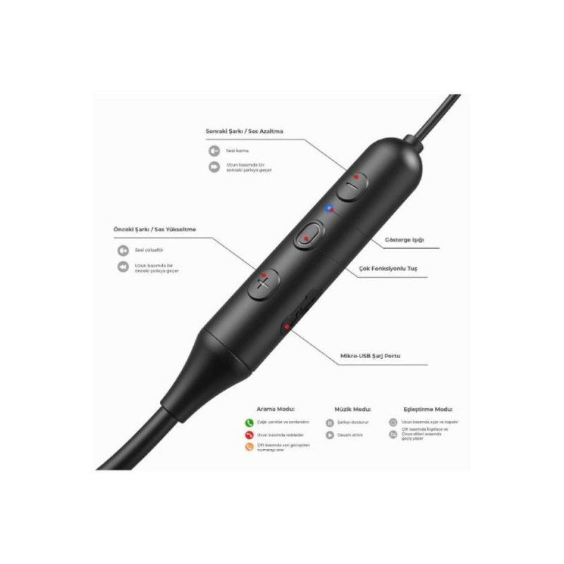 Lenovo Lecoo ES201 Boyun Bantlı Mikrofonlu Kulak İçi Bluetooth Kulaklık 