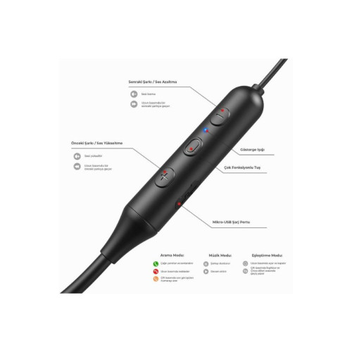 Lenovo Lecoo ES201 Boyun Bantlı Mikrofonlu Kulak İçi Bluetooth Kulaklık 