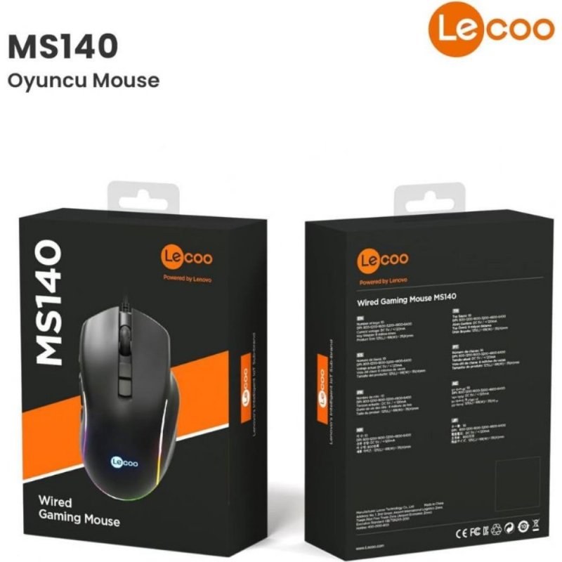 Lenovo Lecoo MS140 RGB Ergonomik Makrolu Optik Kablolu Oyuncu Mouse Teşhir